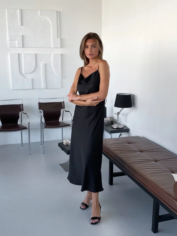 Комбинация макси в черном цвете из шелка Армани